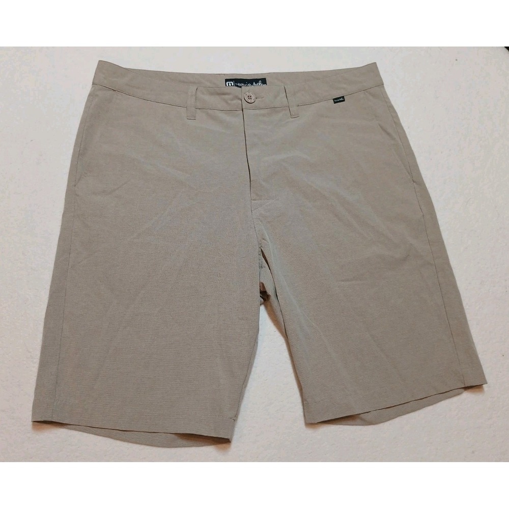 TravisMathew All In Mens Performance Golf Shorts Size 36 Beige Stretch Chino